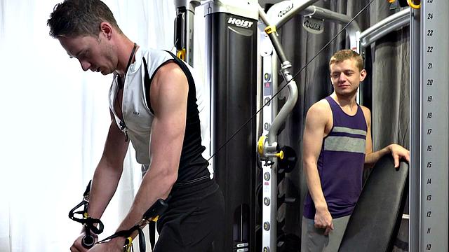 Taboo stepdad fucks stepson and BF in gym threesome