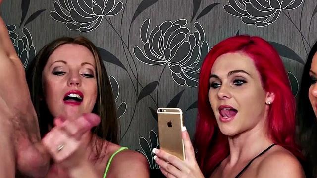 Curvy British CFNM Dominas Wanking Subject in Group