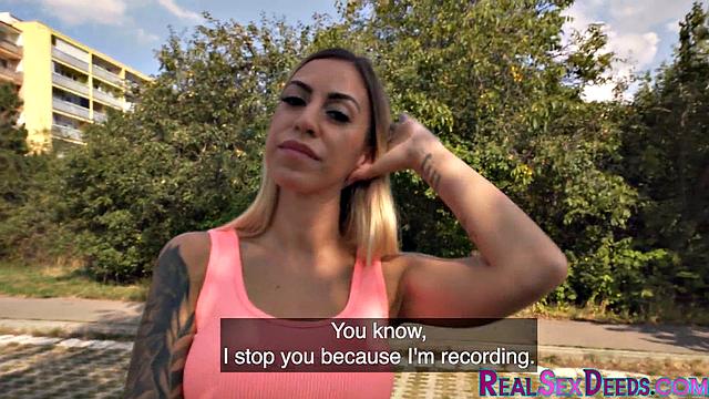 Big-titted babe bouncing on stranger's dick