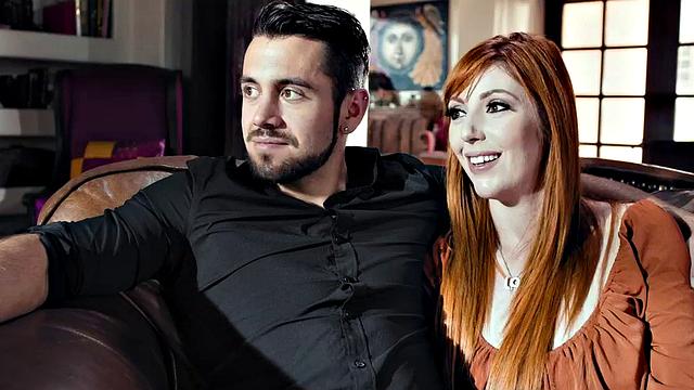 TS facefucked slut in stockings joins couple in threesome