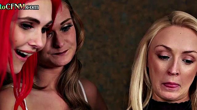 CFNM British ladies jerk a dick in amateur group handjob