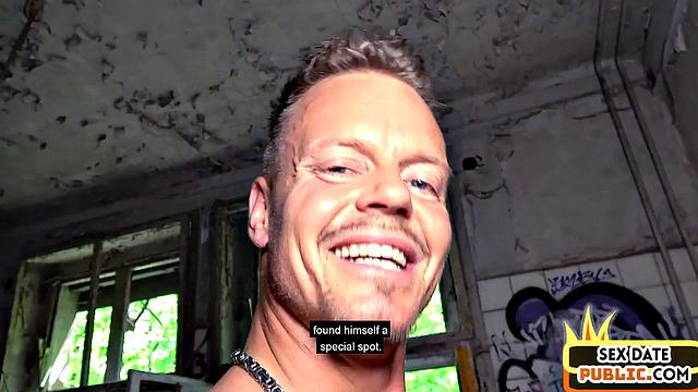 Public 21yo slut fucked outdoors by big white cock