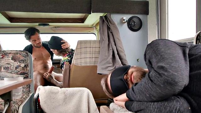 Tattooed jock barebacks BF outdoors