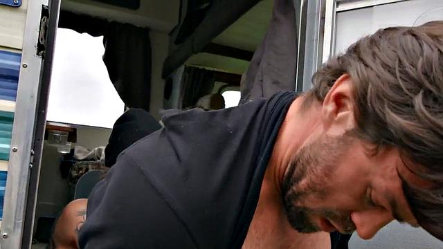 Tattooed jock barebacks BF outdoors