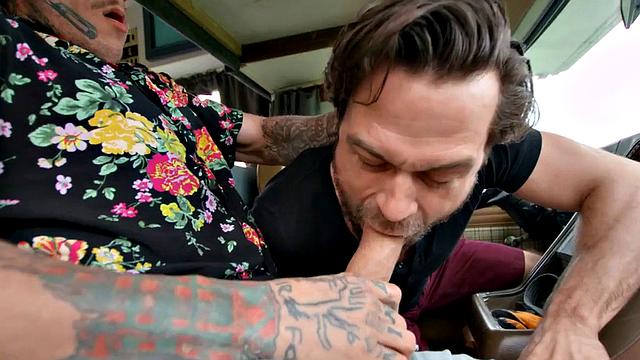 Tattooed jock barebacks BF outdoors