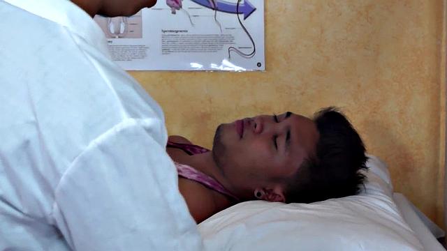 Amateur Asian twink takes enema at infirmary