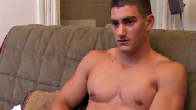 Jeron Carter seems like a nice guy and isn't nervous despite his on-screen porn debut. He strips to reveal a beautiful body. His chest, arms, and abs are nicely shaped and ripple slightly as he beats off.