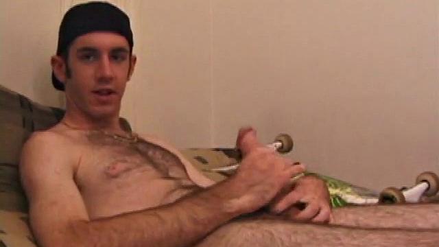 After Tag returns from skateboarding he decides to jack off. Thisself-sucking skater boy bends over and licks the head of his dick. Then, after stroking with determination, Tag busts a warm cum load onto his face.