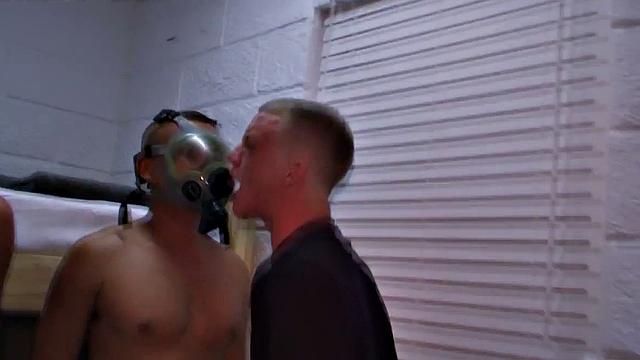 Watch these military guys get drilled hard in dorm room group before jerking off