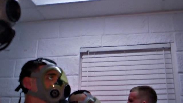 Watch these military guys get drilled hard in dorm room group before jerking off