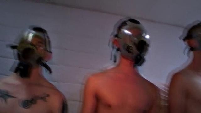 Watch these military guys get drilled hard in dorm room group before jerking off