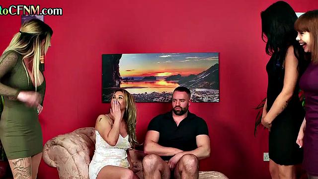 CFNM classy ladies give group BJ and HJ till cumshot