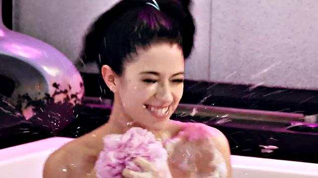 Lesbian massaging lady licks hairy lesbo in bathroom