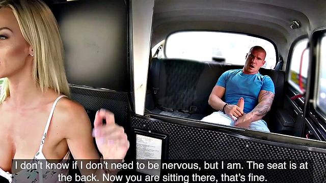 Horny Czech chick gets obsessed with drivers' huge tits in the backseat