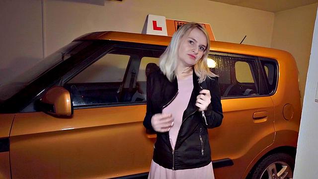 Real driving babe public fucked in garage by instructor