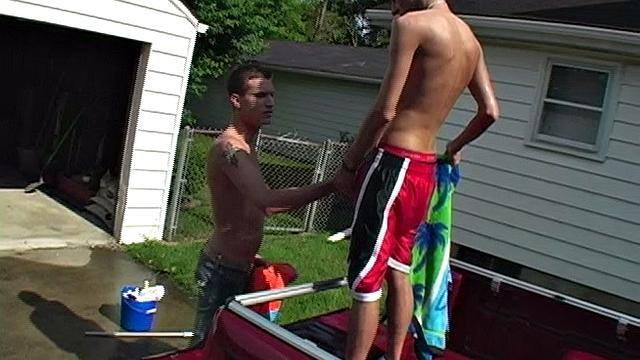 We look in on 20 year old Korey, washing his truck when fuck buddy Jayson stops by and offers some help.