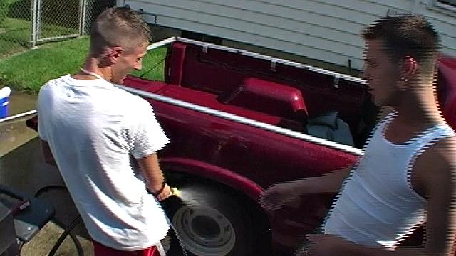 We look in on 20 year old Korey, washing his truck when fuck buddy Jayson stops by and offers some help.