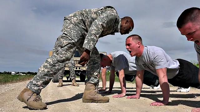 BBC army stud sucked and rimmed in anal orgy