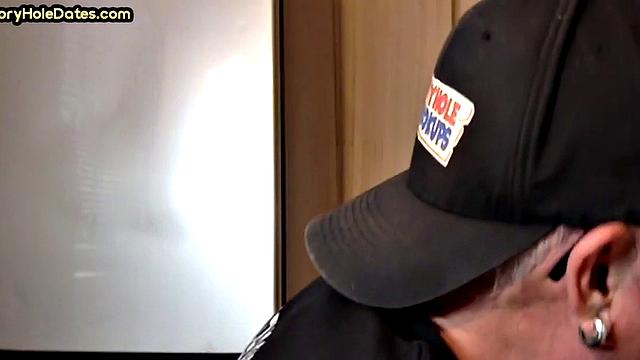 Mature gay cocksucker sucks in gloryhole at home