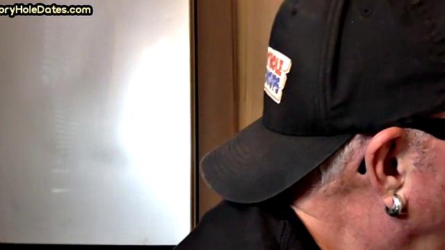 Mature gay cocksucker sucks in gloryhole at home