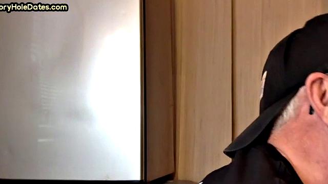 Mature gay cocksucker sucks in gloryhole at home