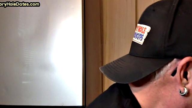 Mature gay cocksucker sucks in gloryhole at home