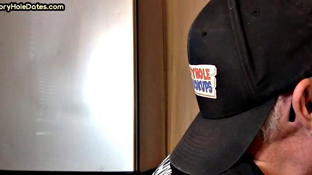 Mature gay cocksucker sucks in gloryhole at home