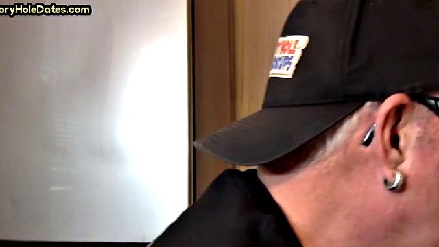 Mature gay cocksucker sucks in gloryhole at home