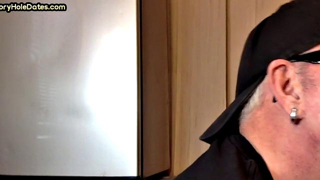 Mature gay cocksucker sucks in gloryhole at home