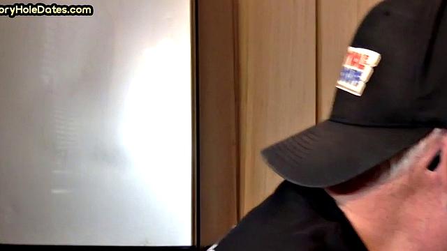 Mature gay cocksucker sucks in gloryhole at home