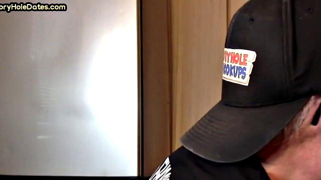 Mature gay cocksucker sucks in gloryhole at home