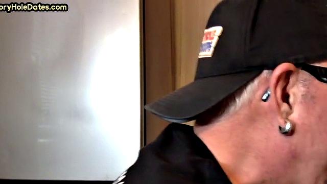 Mature gay cocksucker sucks in gloryhole at home