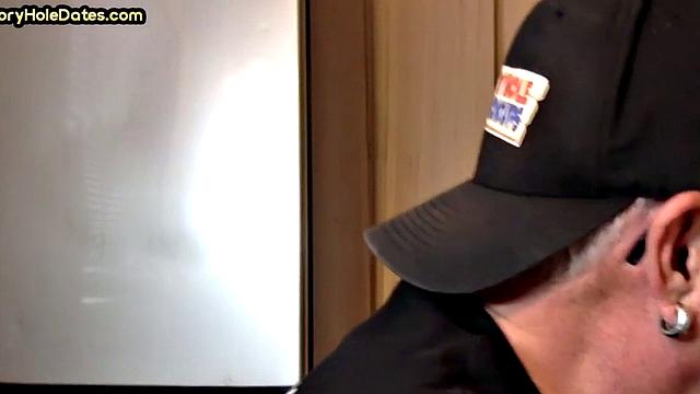 Mature gay cocksucker sucks in gloryhole at home