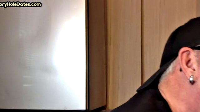 Mature gay cocksucker sucks in gloryhole at home