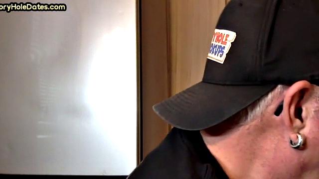 Mature gay cocksucker sucks in gloryhole at home