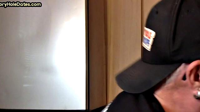 Mature gay cocksucker sucks in gloryhole at home