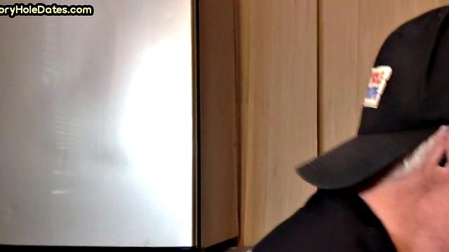 Mature gay cocksucker sucks in gloryhole at home