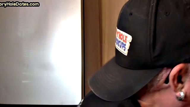 Mature gay cocksucker sucks in gloryhole at home