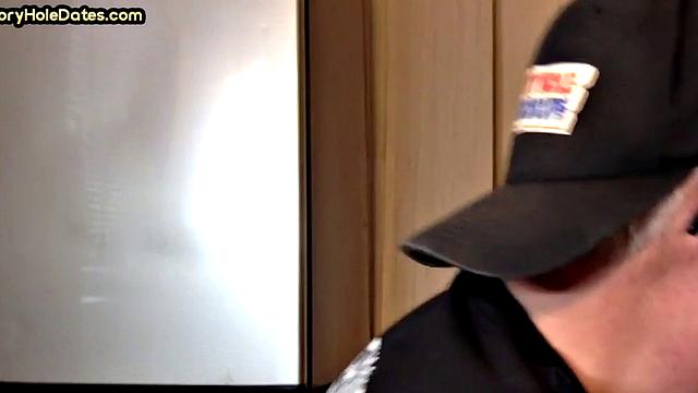 Mature gay cocksucker sucks in gloryhole at home