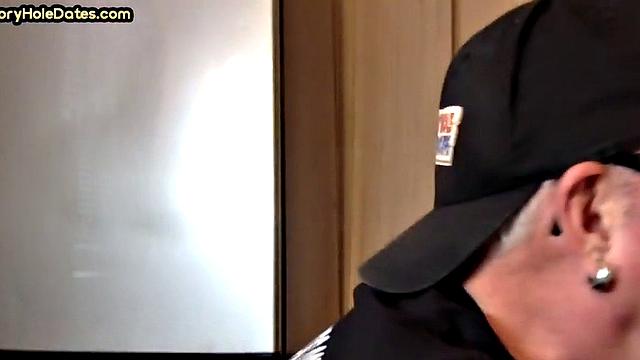 Mature gay cocksucker sucks in gloryhole at home