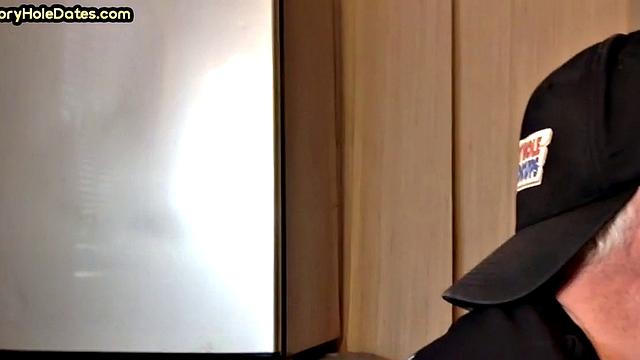 Mature gay cocksucker sucks in gloryhole at home