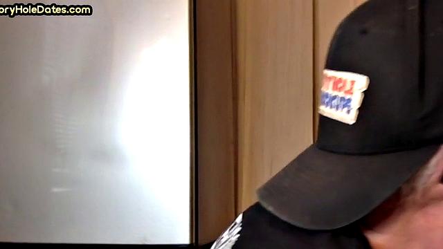 Mature gay cocksucker sucks in gloryhole at home