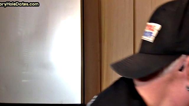 Mature gay cocksucker sucks in gloryhole at home