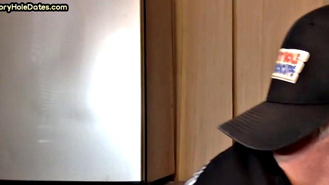 Mature gay cocksucker sucks in gloryhole at home