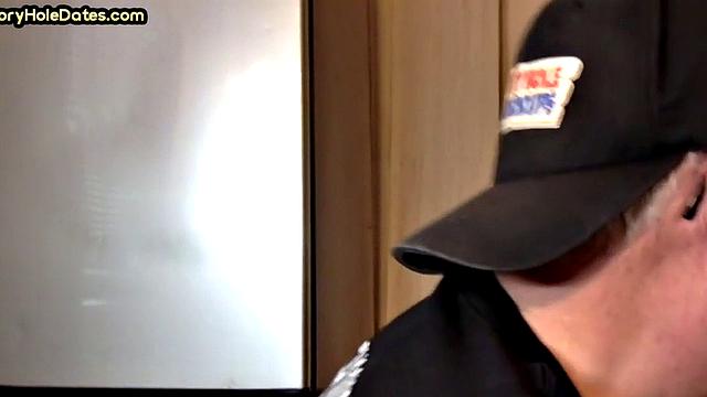 Mature gay cocksucker sucks in gloryhole at home