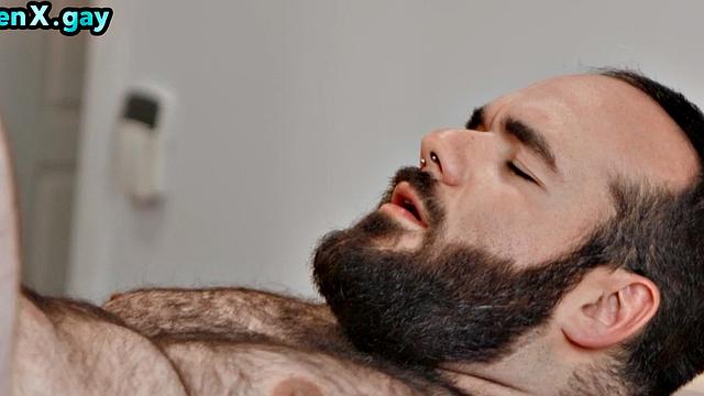 Hairy gay enjoys riding big cock while fucking