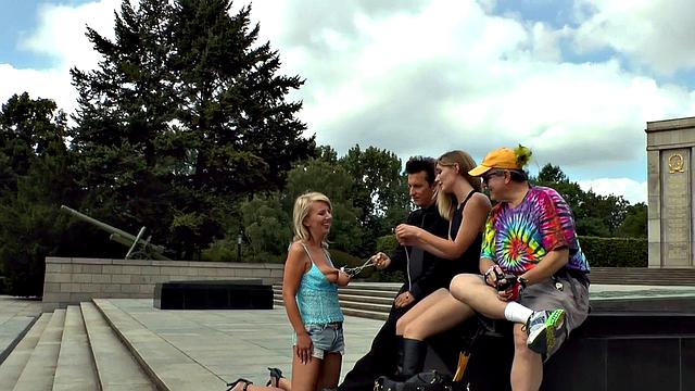 German slut humiliated and ass fucked in public while wearing high heels and a dress