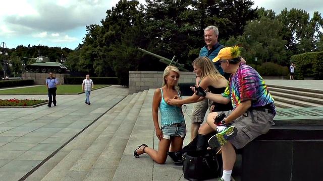 German slut humiliated and ass fucked in public while wearing high heels and a dress