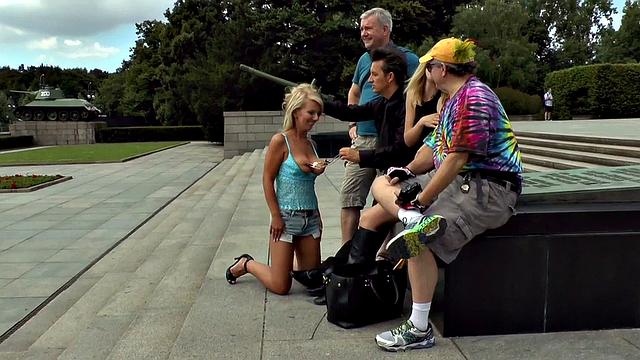 German slut humiliated and ass fucked in public while wearing high heels and a dress