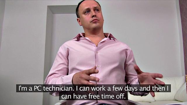 Chubby Guy Get's His Dick Ready For Agent's Wet Pussy